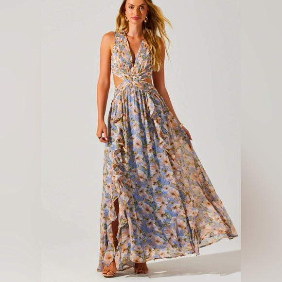 ASTR the Label Noya Floral Maxi Dress in Iris Blue Blush - Picture 1 of 12